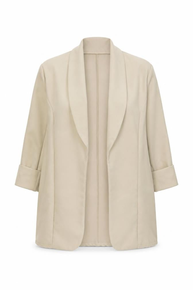 Front view of PRETTYLITTLETHING Women Beige Shawl Collar Blazer UK 10 Polyester