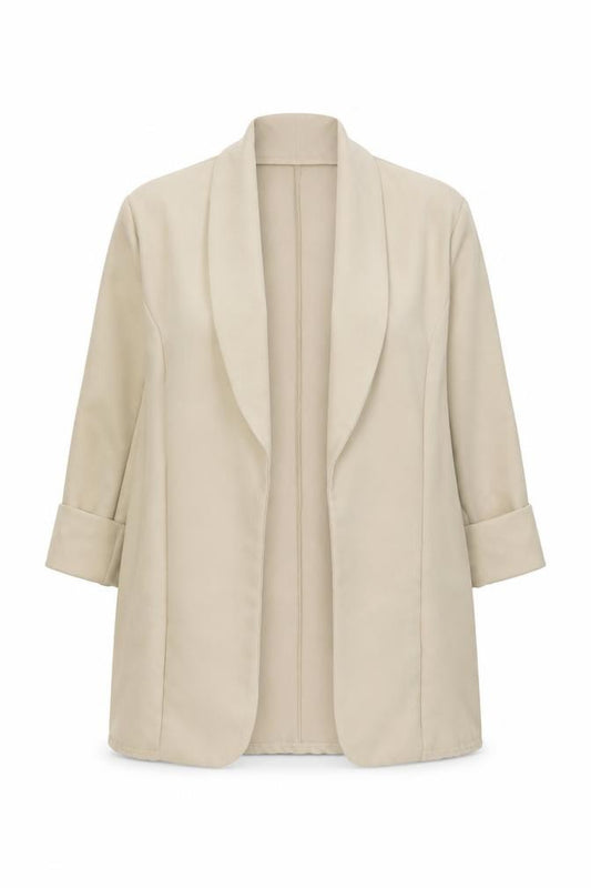 Front view of PRETTYLITTLETHING Women Beige Shawl Collar Blazer UK 10 Polyester