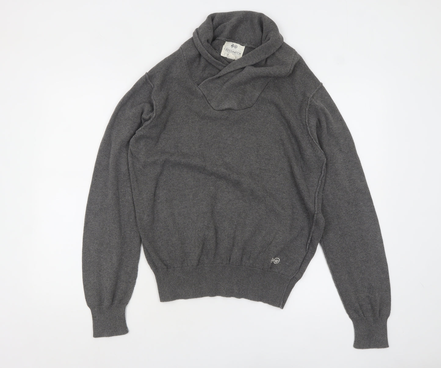 Crosshatch Men's Grey Roll Neck Cotton Pullover Jumper Size L