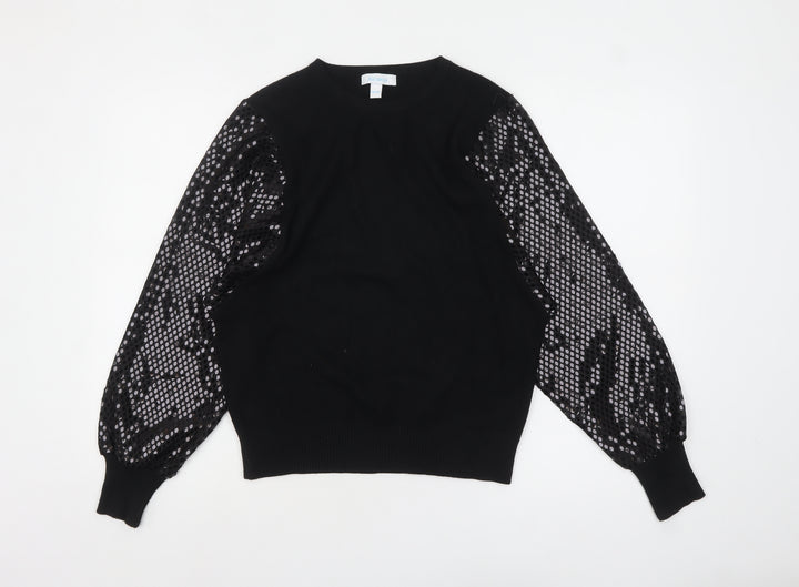 Blue Vanilla Women's Black Sequin Sleeve Pullover Jumper S