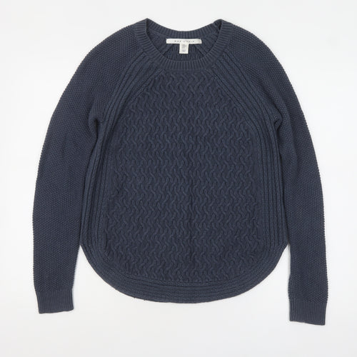 Max Studio Women Blue Cable-Knit Jumper Medium Cotton Blend