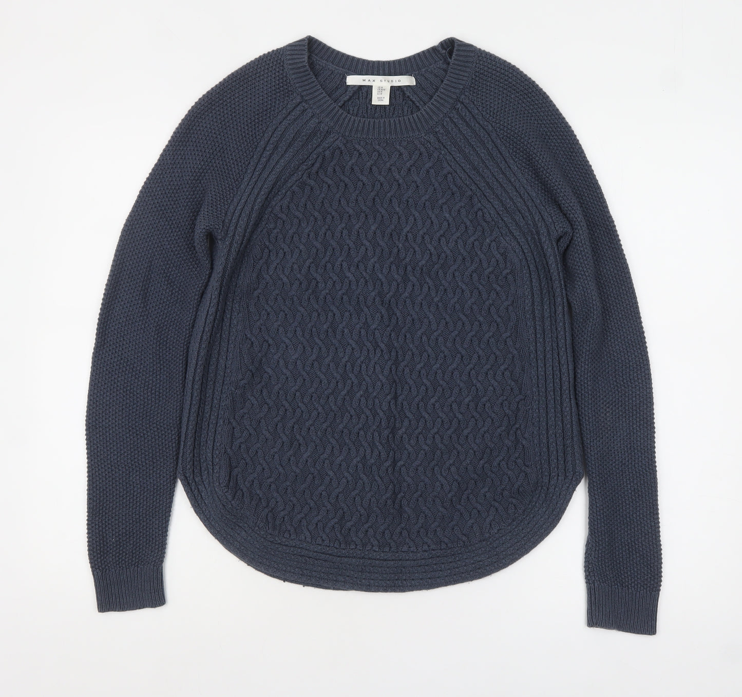 Max Studio Women Blue Cable-Knit Jumper Medium Cotton Blend