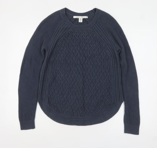 Max Studio Women Blue Cable-Knit Jumper Medium Cotton Blend