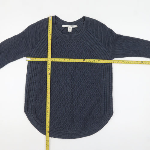 Max Studio Women Blue Cable-Knit Jumper Medium Cotton Blend