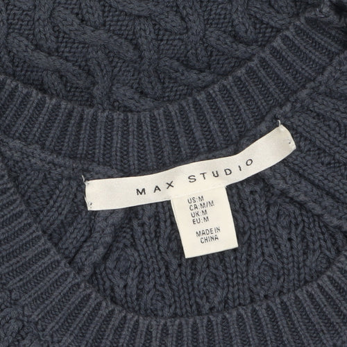 Max Studio Women Blue Cable-Knit Jumper Medium Cotton Blend