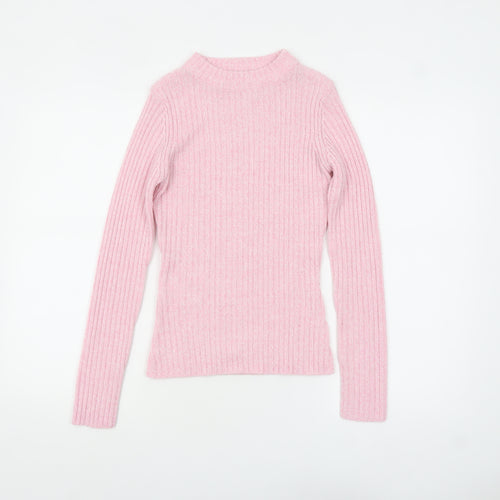 Brave Soul Women’s Pink Ribbed Mock Neck Slim Fit Jumper Size S