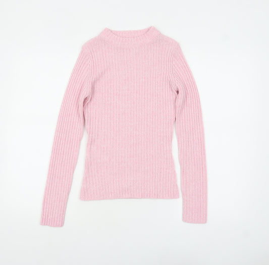 Brave Soul Women’s Pink Ribbed Mock Neck Slim Fit Jumper Size S