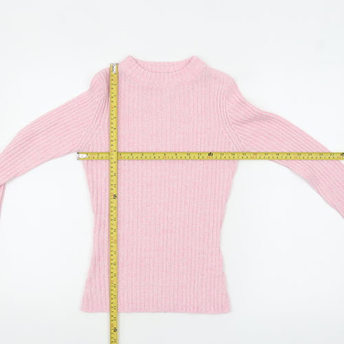 Brave Soul Women’s Pink Ribbed Mock Neck Slim Fit Jumper Size S