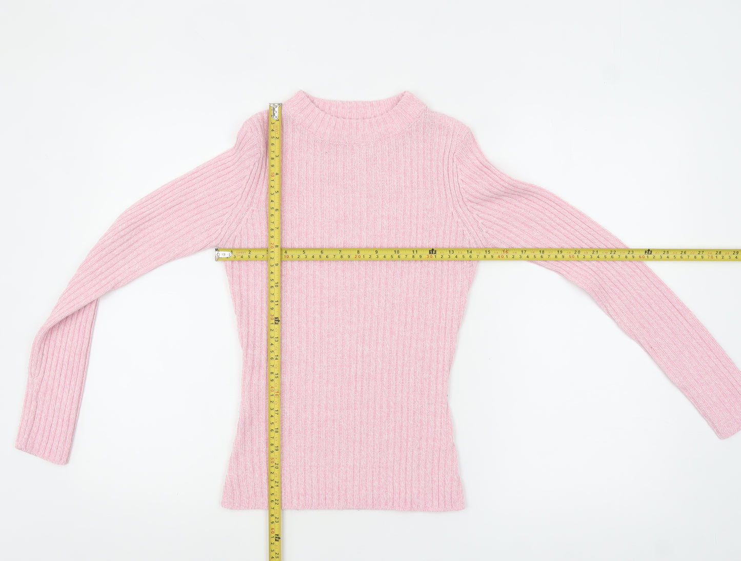 Brave Soul Women’s Pink Ribbed Mock Neck Slim Fit Jumper Size S