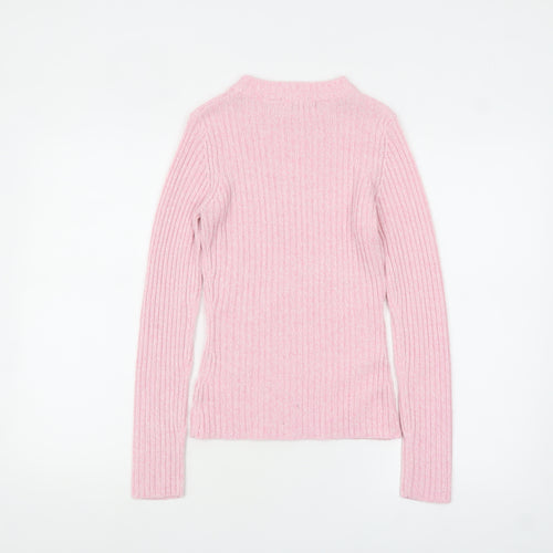 Brave Soul Women’s Pink Ribbed Mock Neck Slim Fit Jumper Size S