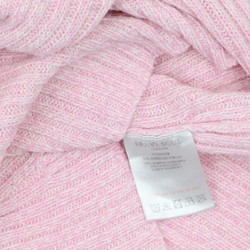 Brave Soul Women’s Pink Ribbed Mock Neck Slim Fit Jumper Size S