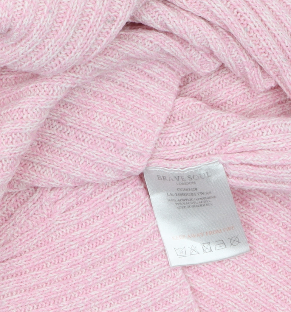 Brave Soul Women’s Pink Ribbed Mock Neck Slim Fit Jumper Size S