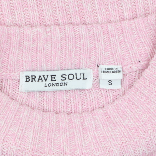 Brave Soul Women’s Pink Ribbed Mock Neck Slim Fit Jumper Size S