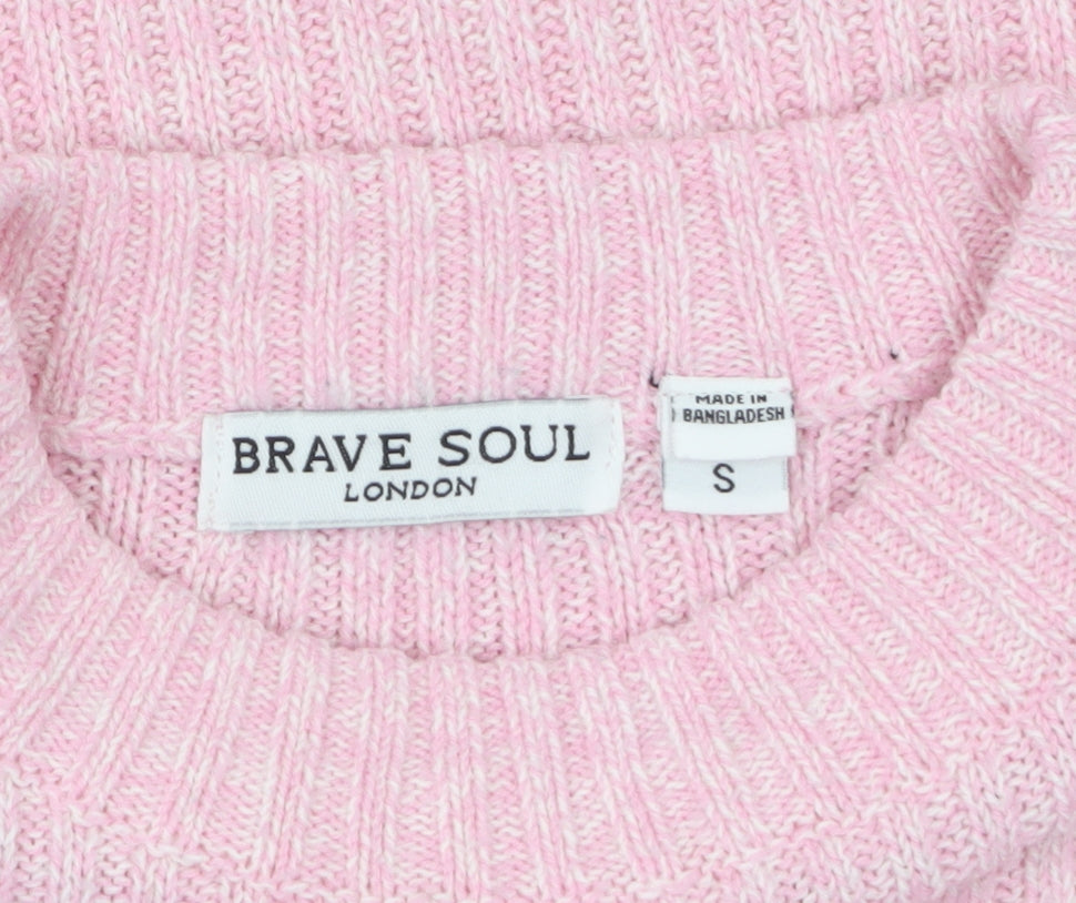 Brave Soul Women’s Pink Ribbed Mock Neck Slim Fit Jumper Size S