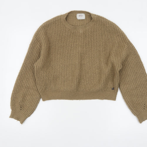 Pull & Bear Women Beige Chunky-Knit Relaxed Pullover Jumper XS