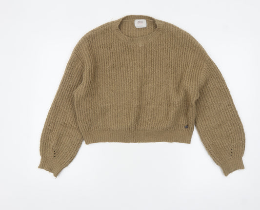 Pull & Bear Women Beige Chunky-Knit Relaxed Pullover Jumper XS