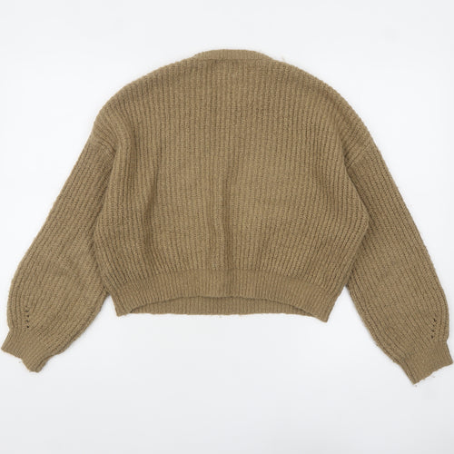 Pull & Bear Women Beige Chunky-Knit Relaxed Pullover Jumper XS