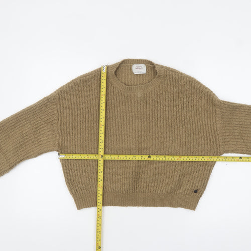 Pull & Bear Women Beige Chunky-Knit Relaxed Pullover Jumper XS