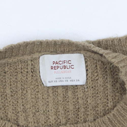 Pull & Bear Women Beige Chunky-Knit Relaxed Pullover Jumper XS