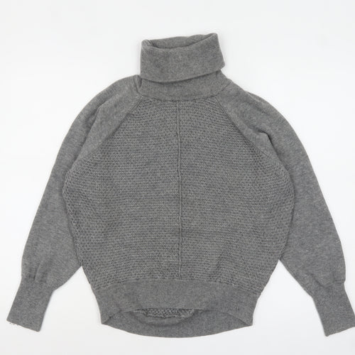 GAP Women’s Grey Roll Neck Waffle-Knit Jumper XS