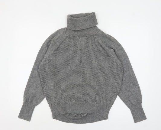 GAP Women’s Grey Roll Neck Waffle-Knit Jumper XS