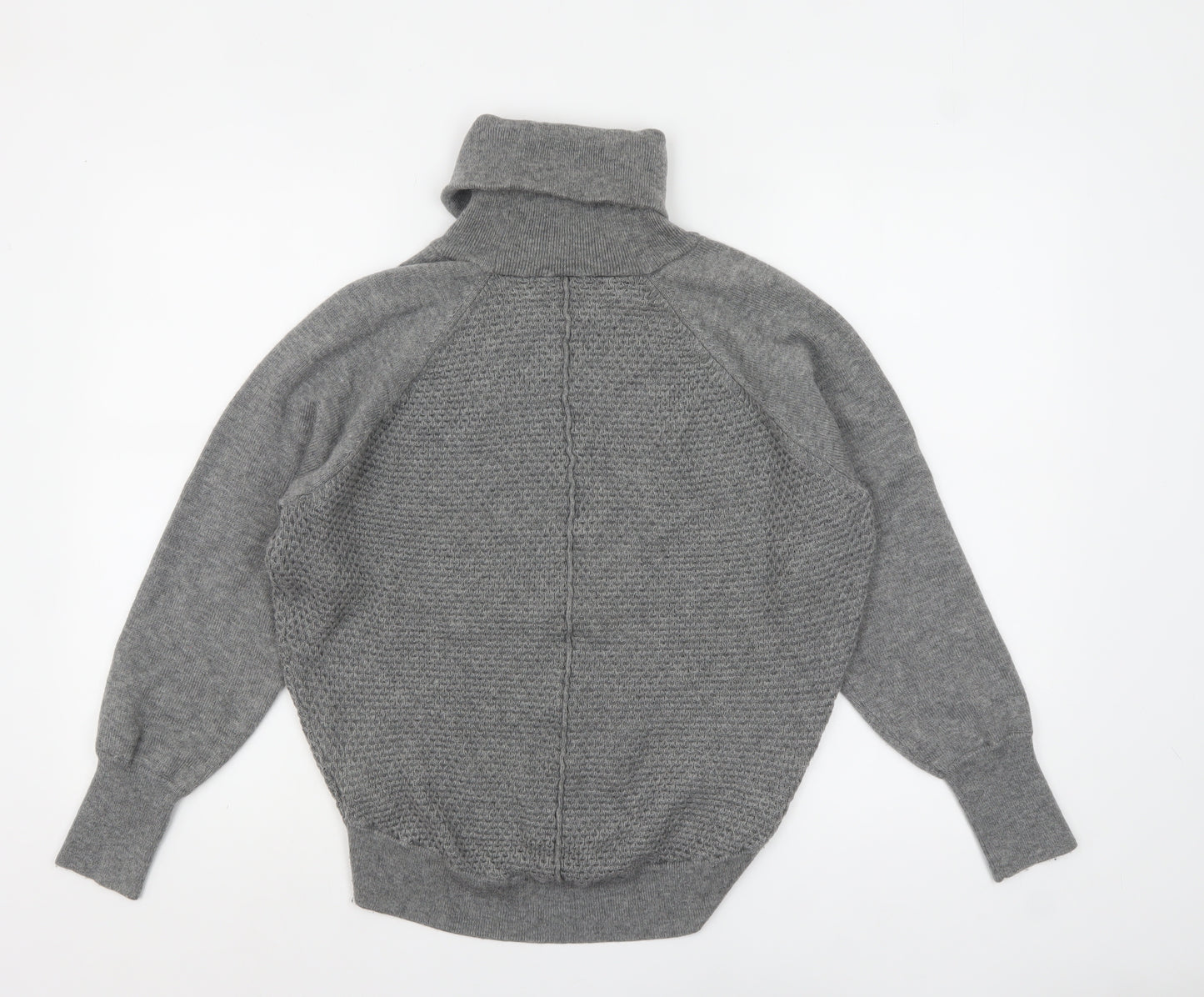 GAP Women’s Grey Roll Neck Waffle-Knit Jumper XS