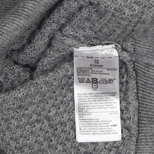 GAP Women’s Grey Roll Neck Waffle-Knit Jumper XS