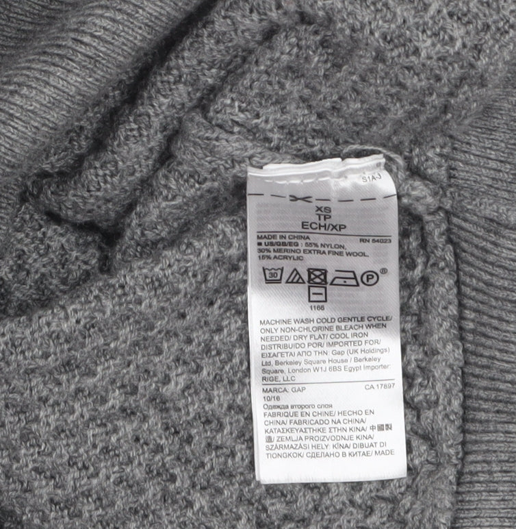 GAP Women’s Grey Roll Neck Waffle-Knit Jumper XS