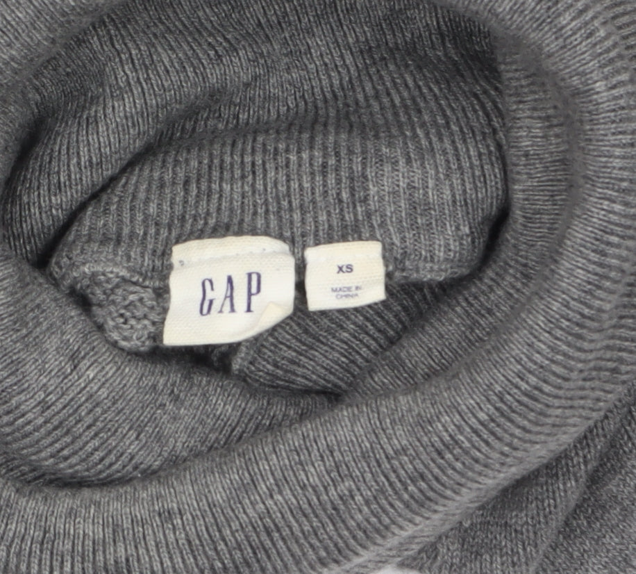 GAP Women’s Grey Roll Neck Waffle-Knit Jumper XS