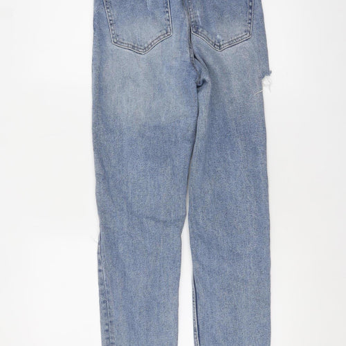 Stradivarius Women’s Blue High Rise Mom Slim Fit Distressed Jeans UK 8