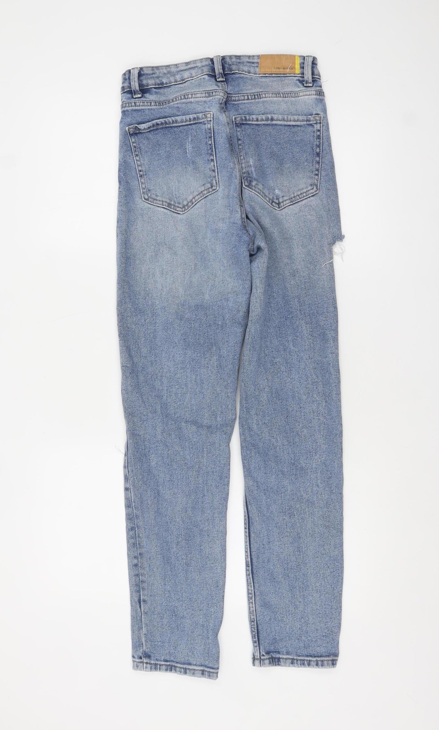 Stradivarius Women’s Blue High Rise Mom Slim Fit Distressed Jeans UK 8