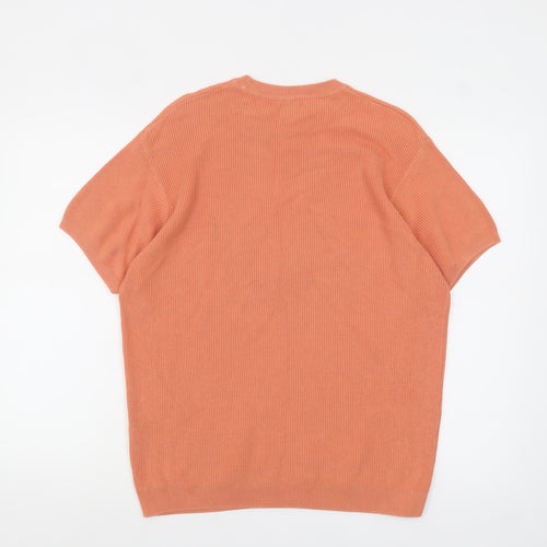 Zara Men’s Orange Ribbed Knit Cotton Crew Neck T-Shirt Size S
