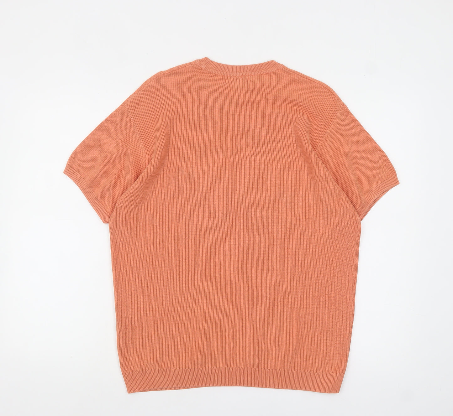 Zara Men’s Orange Ribbed Knit Cotton Crew Neck T-Shirt Size S
