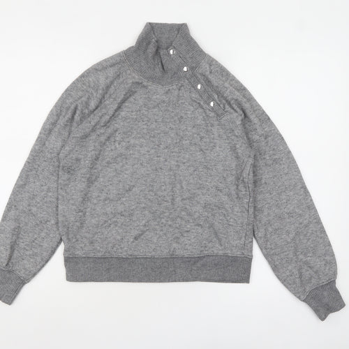 Next Womens Grey XS High Neck Button Detail Knit Jumper