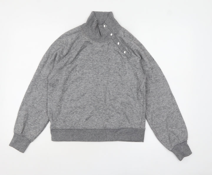 Next Womens Grey XS High Neck Button Detail Knit Jumper