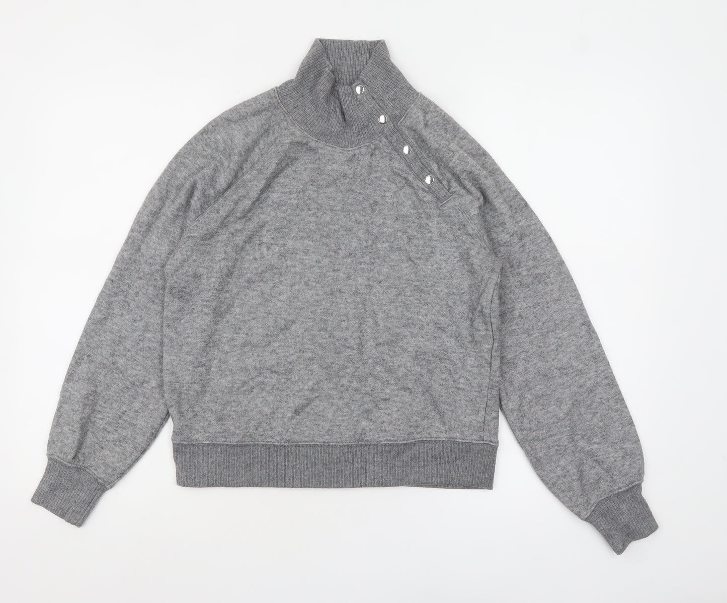 Next Womens Grey XS High Neck Button Detail Knit Jumper
