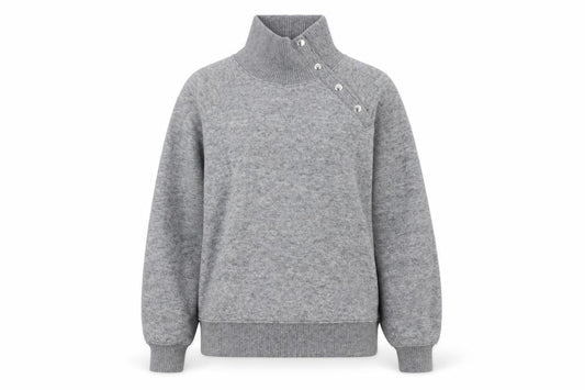 Front view of Next women’s grey xs high neck button detail knit jumper