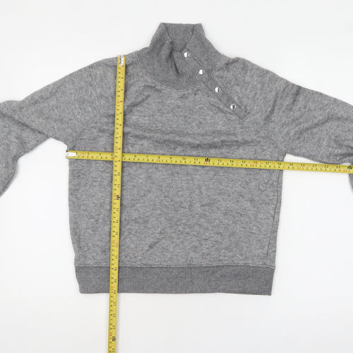 Next Womens Grey XS High Neck Button Detail Knit Jumper