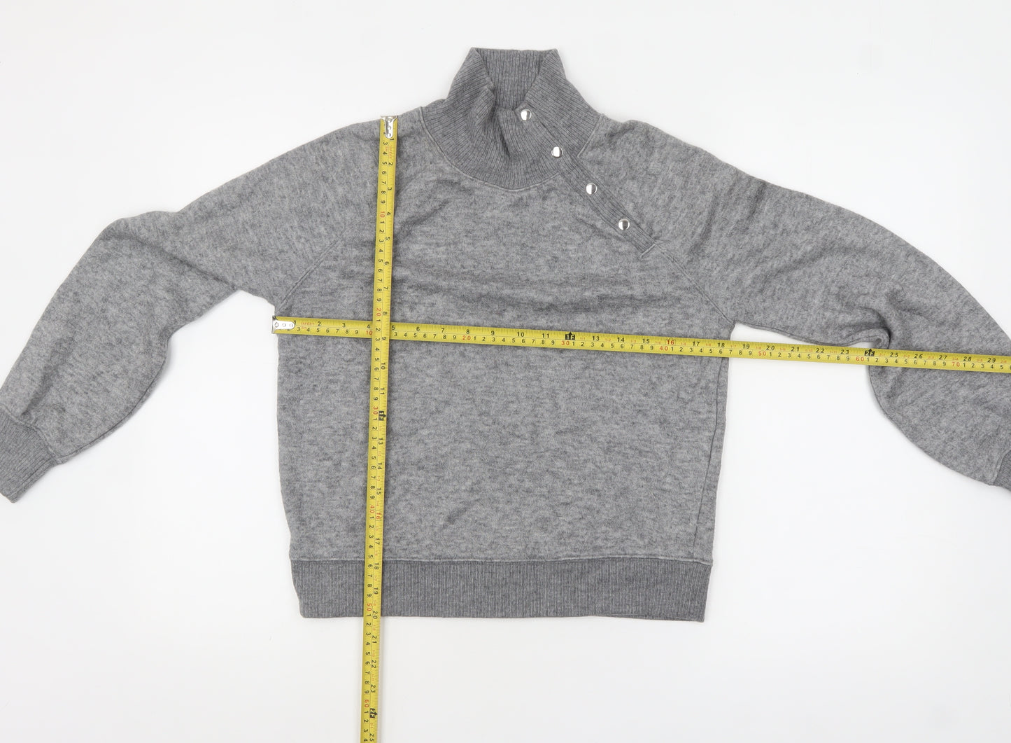 Next Womens Grey XS High Neck Button Detail Knit Jumper