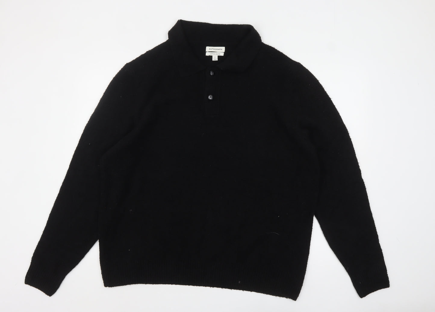 Marks and Spencer Autograph Men's Black XL Collared Henley Jumper