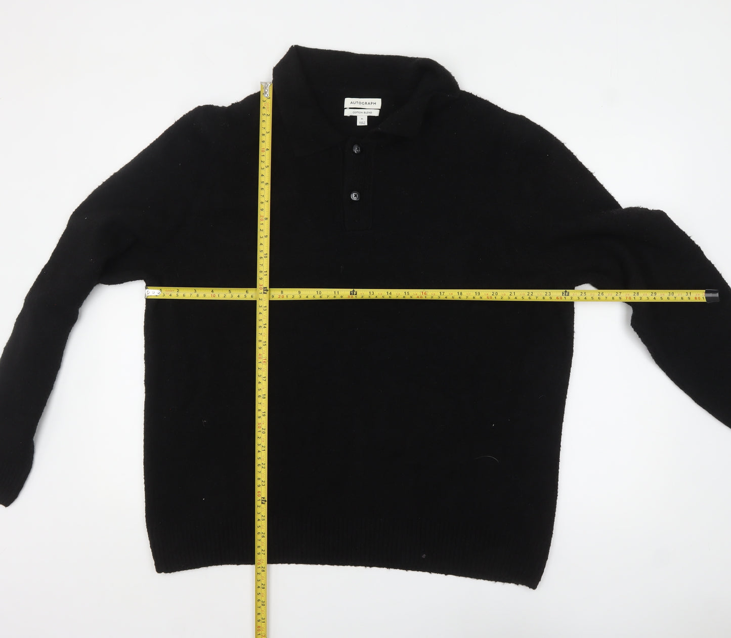 Marks and Spencer Autograph Men's Black XL Collared Henley Jumper