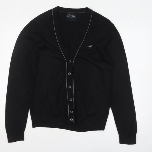 River Island Men's Black V-Neck Button Cardigan Small