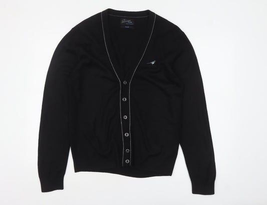 River Island Men's Black V-Neck Button Cardigan Small