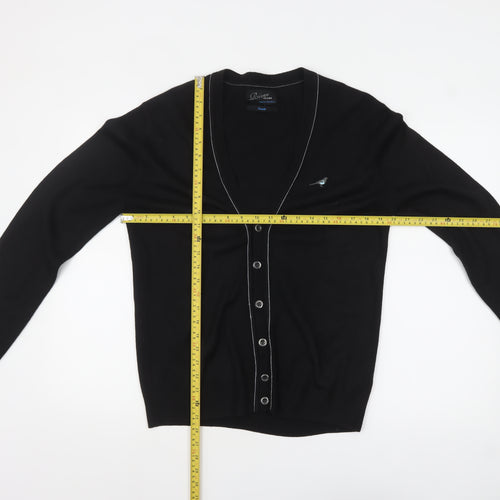 River Island Men's Black V-Neck Button Cardigan Small