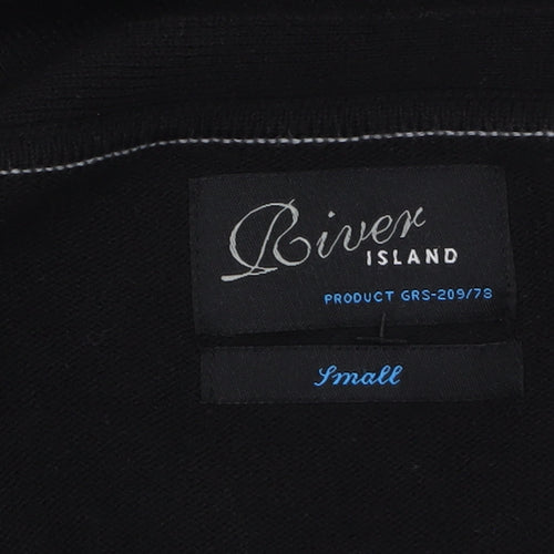 River Island Men's Black V-Neck Button Cardigan Small