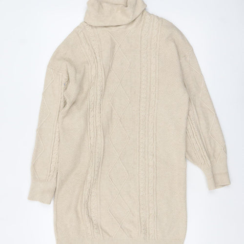 NEXT Women Beige Roll Neck Cable Knit Jumper Medium
