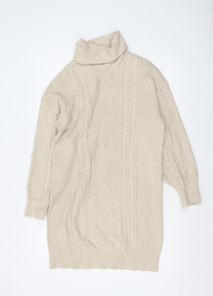 NEXT Women Beige Roll Neck Cable Knit Jumper Medium