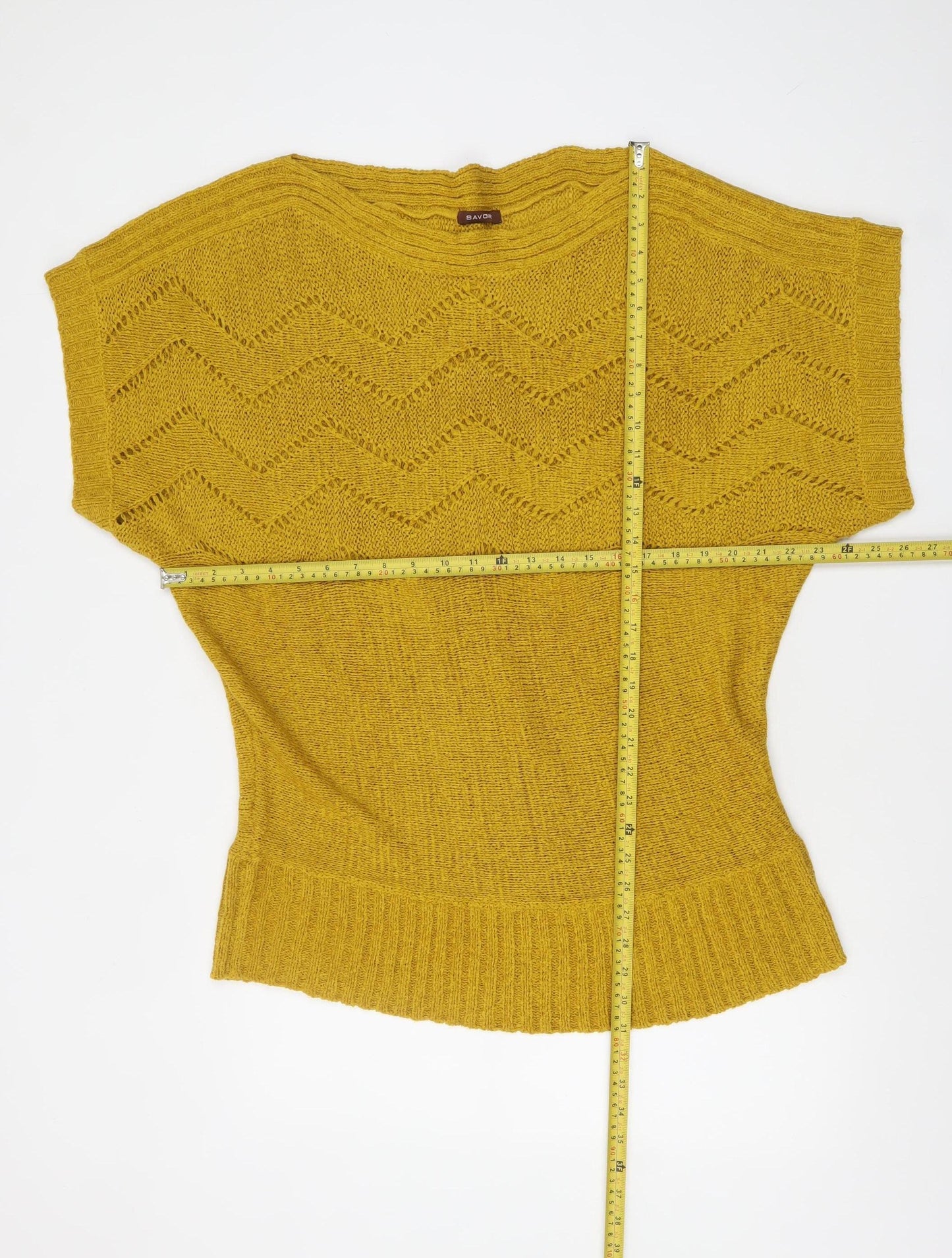 Savoir Women's Yellow Open-Knit Pullover Jumper Size 22