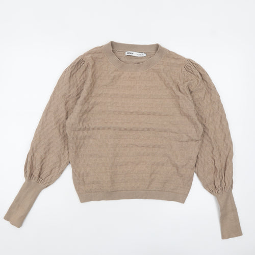 ONLY Women Beige Knit Pullover Jumper M Long Sleeve Crew Neck