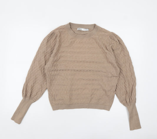 ONLY Women Beige Knit Pullover Jumper M Long Sleeve Crew Neck